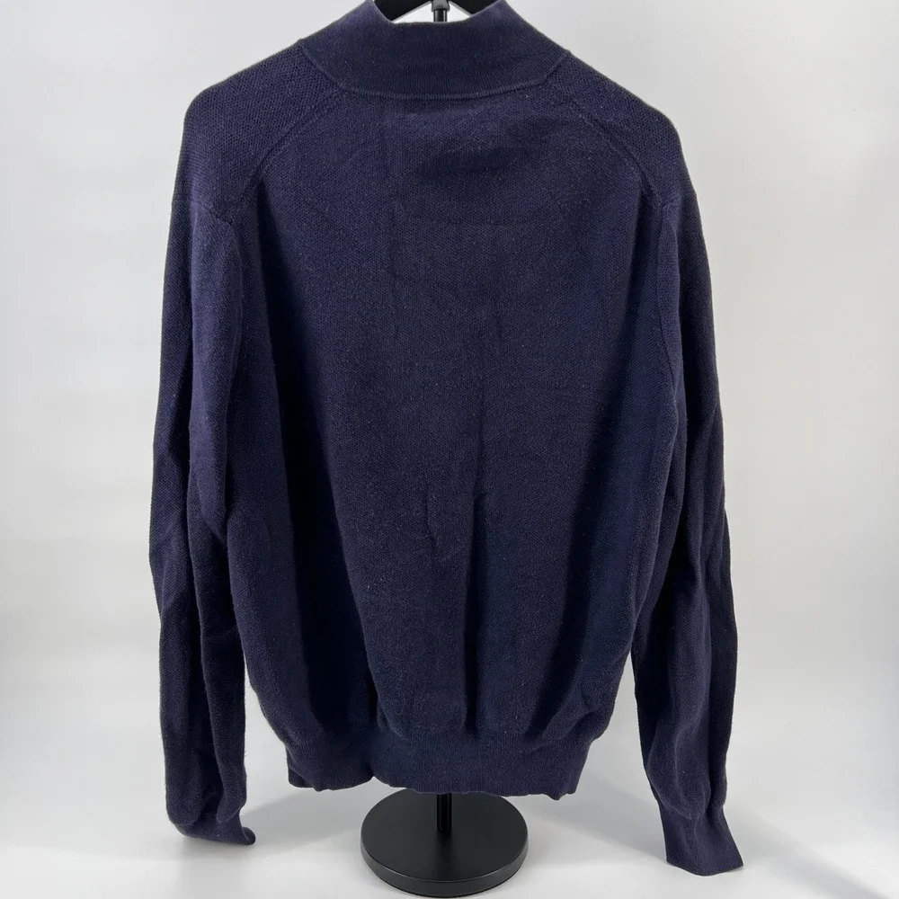 Polo Ralph Lauren Mens XL Navy Blue Pima Cotton 1/4 Zip Sweater Orange Pony Logo
